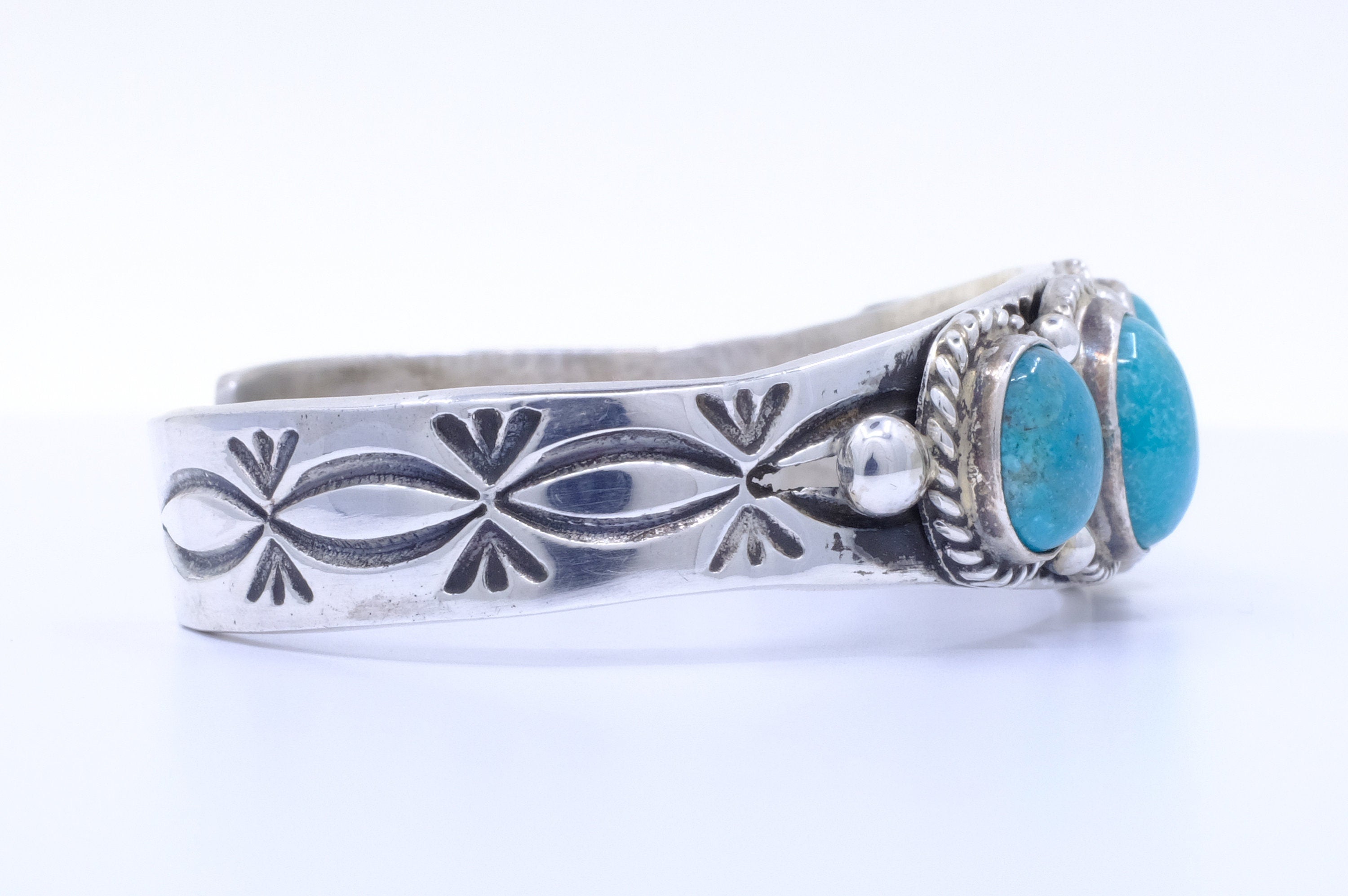 Sterling Silver Stormy Mountain Turquoise Leroy James Navajo Cuff Bracelet