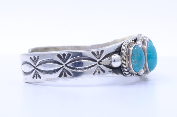 Sterling Silver Stormy Mountain Turquoise Leroy James Navajo Cuff Bracelet