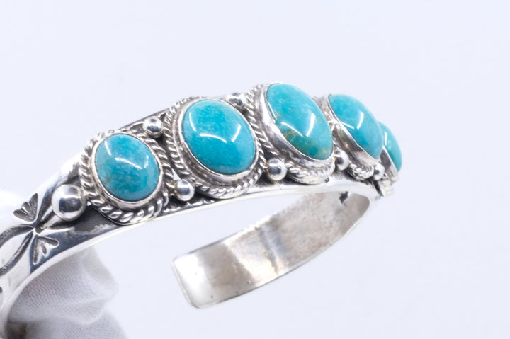 Sterling Silver Stormy Mountain Turquoise Leroy James Navajo Cuff Bracelet