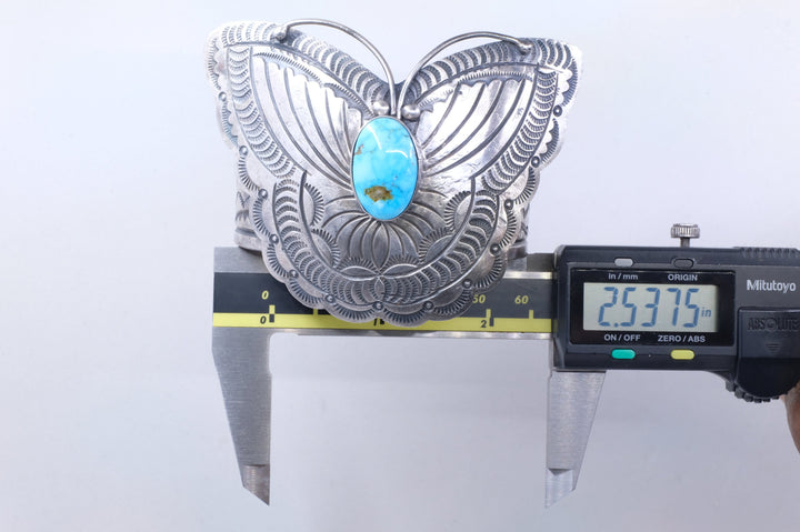 Sterling Silver Kingman Turquoise B. Johnson Navajo Cuff Bracelet