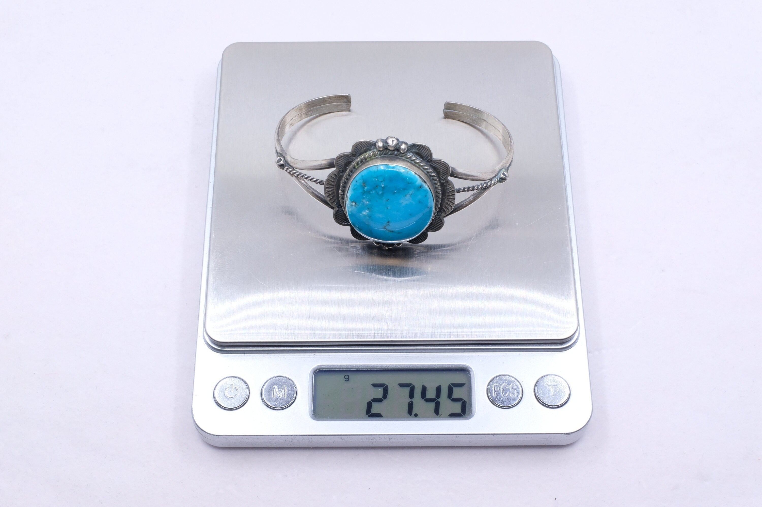 Sterling Silver Turquoise D. Skeets Navajo Cuff Bracelet