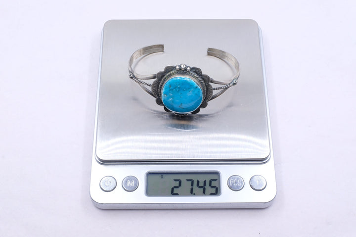 Sterling Silver Turquoise D. Skeets Navajo Cuff Bracelet