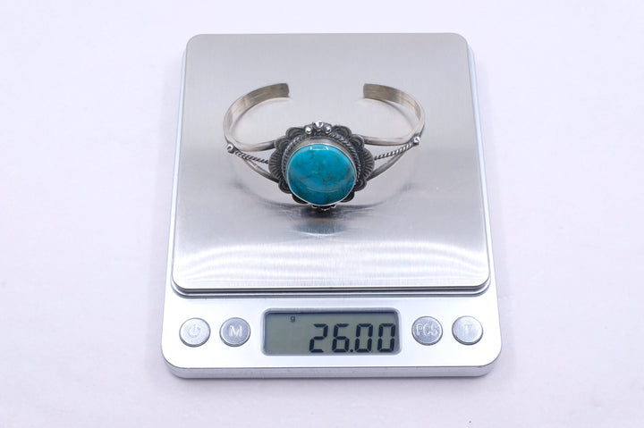 Sterling Silver Turquoise D. Skeets Navajo Cuff Bracelet