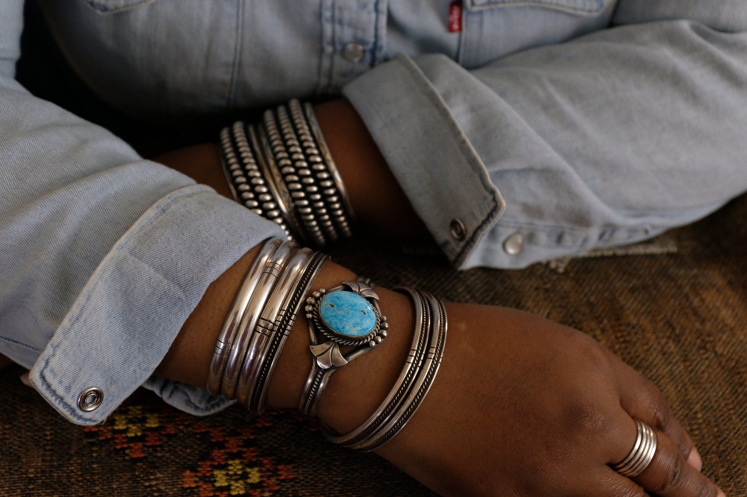 Sterling Silver Turquoise Mary Ann Spencer Navajo Cuff Bracelet