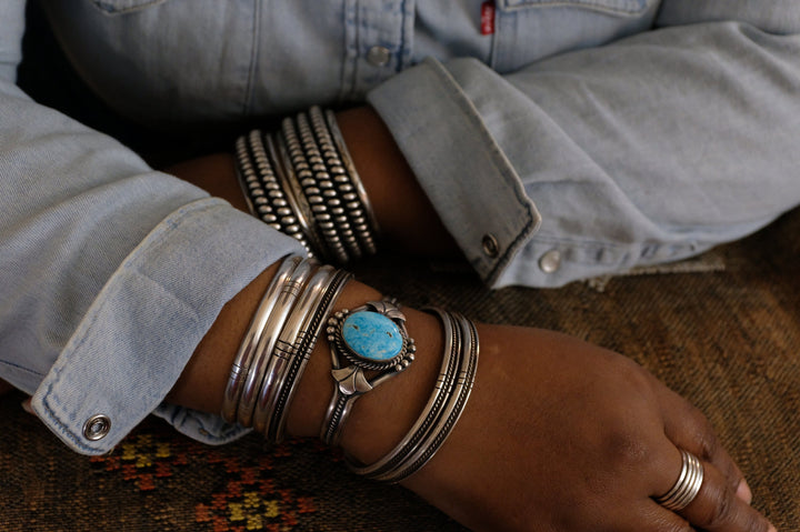 Sterling Silver Turquoise Mary Ann Spencer Navajo Cuff Bracelet