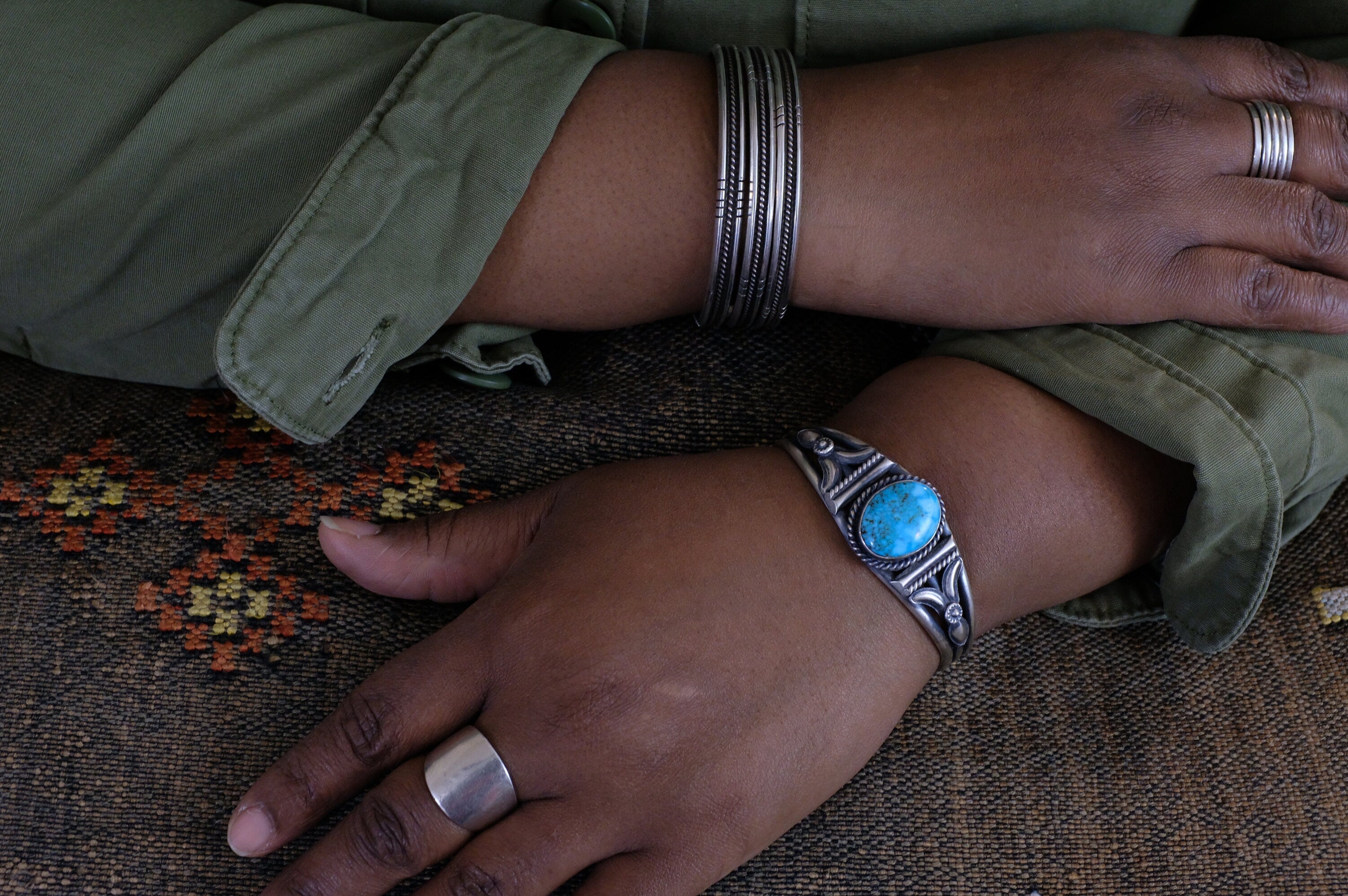Sterling Silver Kingman Turquoise Mary Ann Spencer Navajo Cuff Bracelet