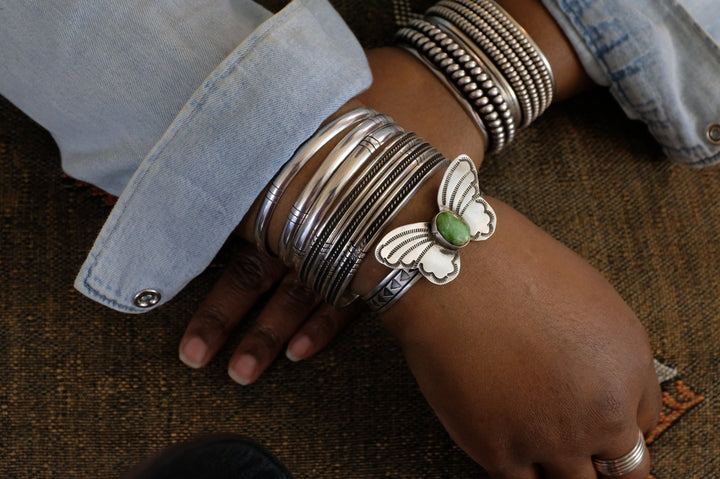 Sterling Silver Sonoran Gold Turquoise Rick Enriquez Navajo Butterfly Cuff Bracelet