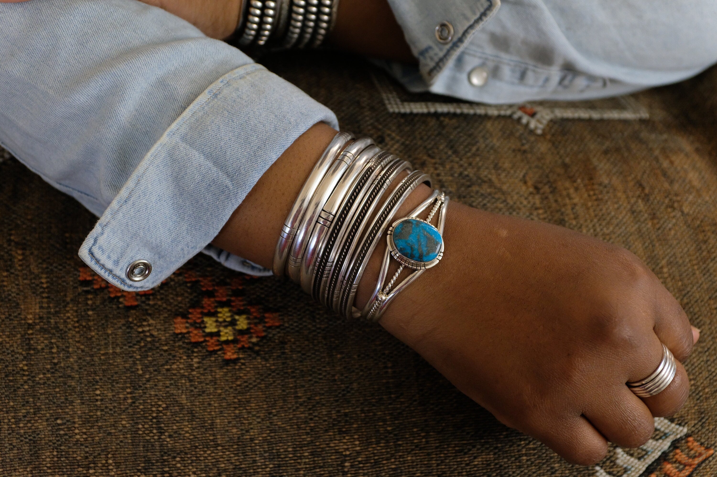 Sterling Silver Kingman Turquoise Samson Edsitty Navajo Cuff Bracelet