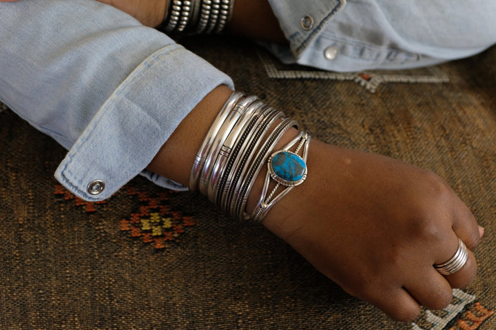 Sterling Silver Kingman Turquoise Samson Edsitty Navajo Cuff Bracelet