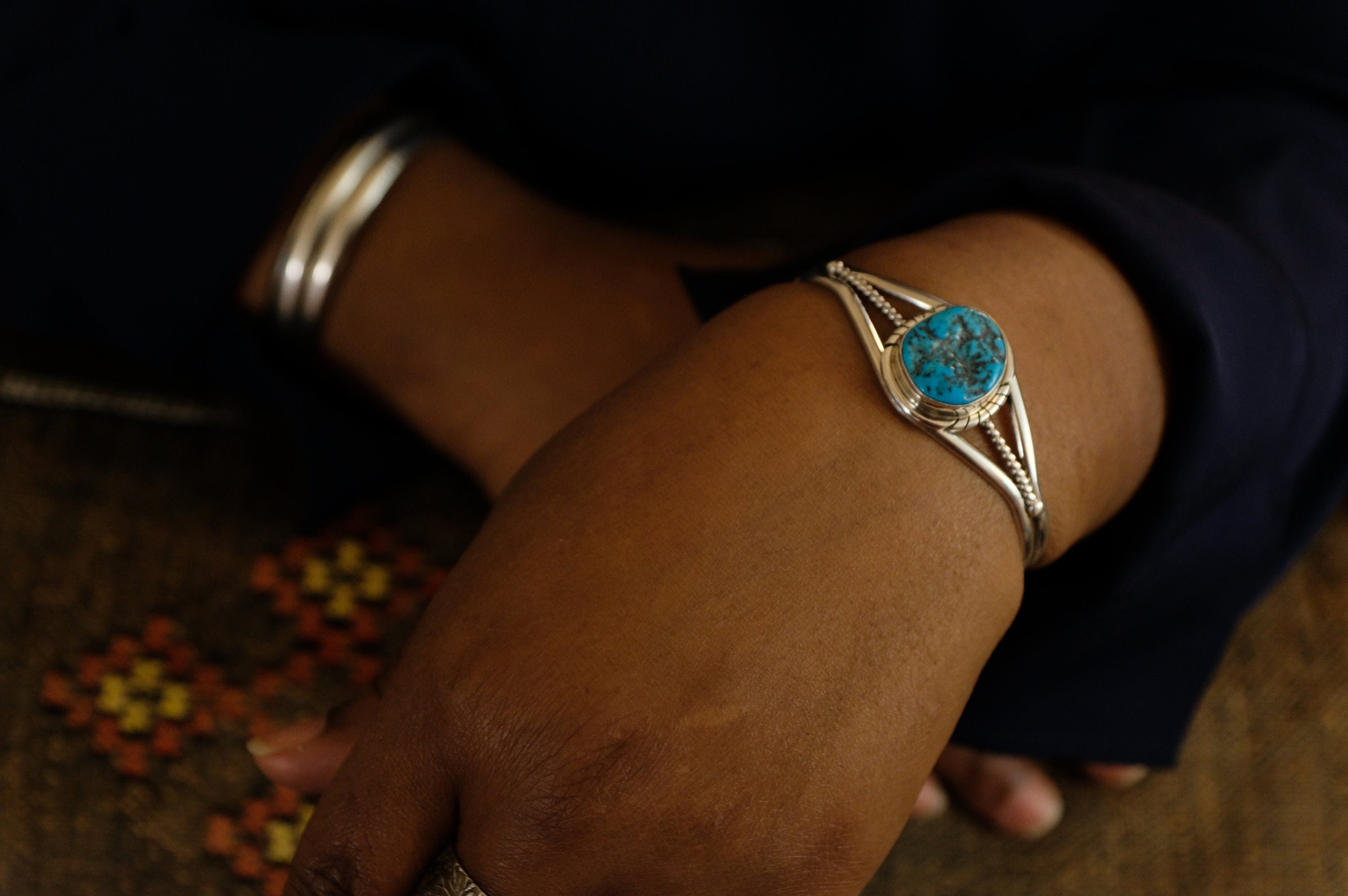 Sterling Silver Turquoise Mary Ann Spencer Navajo Cuff Bracelet