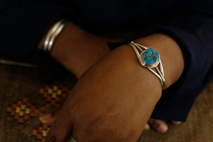 Sterling Silver Turquoise Mary Ann Spencer Navajo Cuff Bracelet