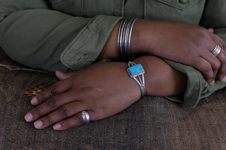 Sterling Silver Kingman Turquoise Samson Edsitty Navajo Cuff Bracelet