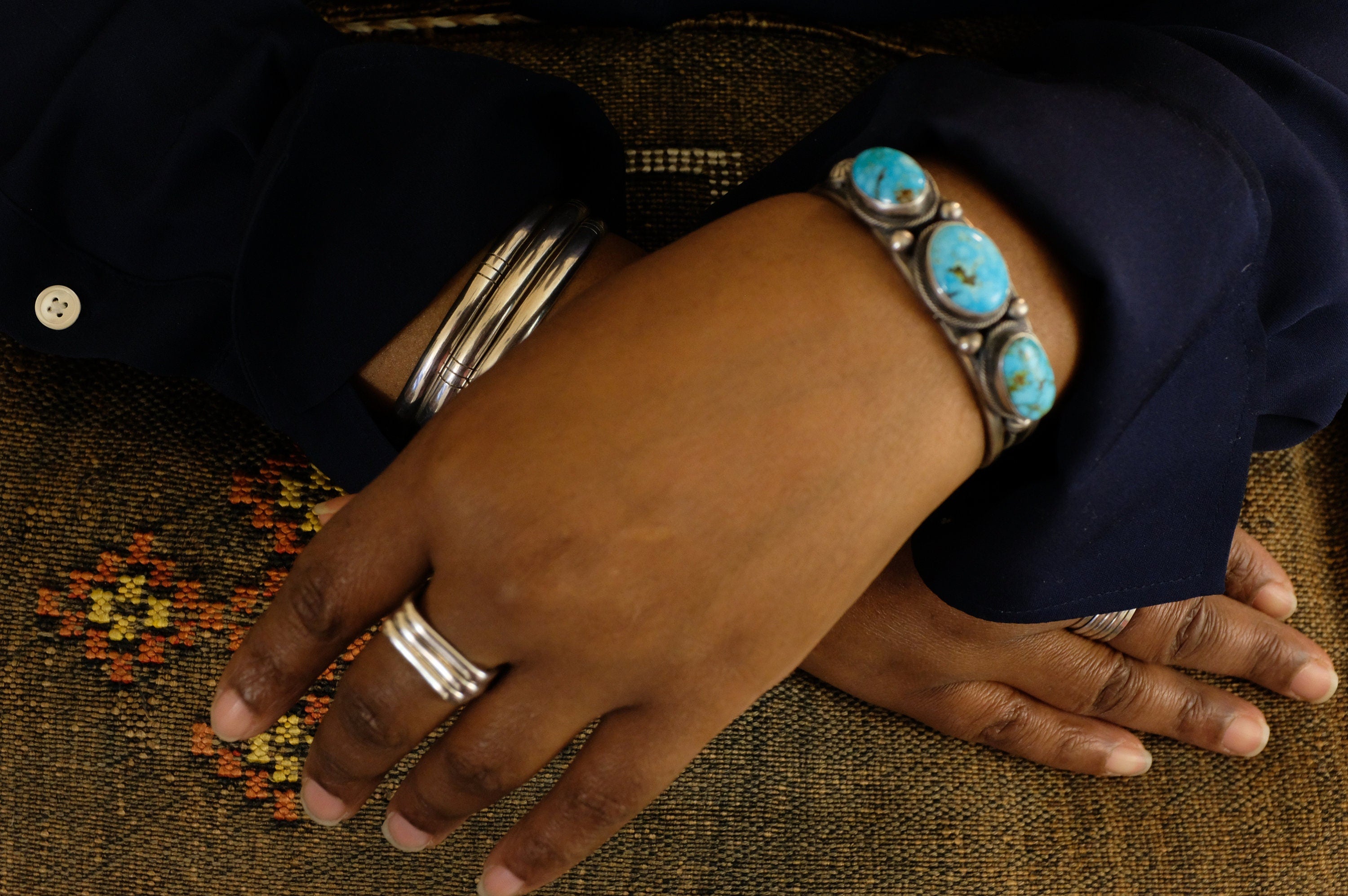 Sterling Silver Kingman Turquoise Kathleen Chavez Navajo Cuff Bracelet
