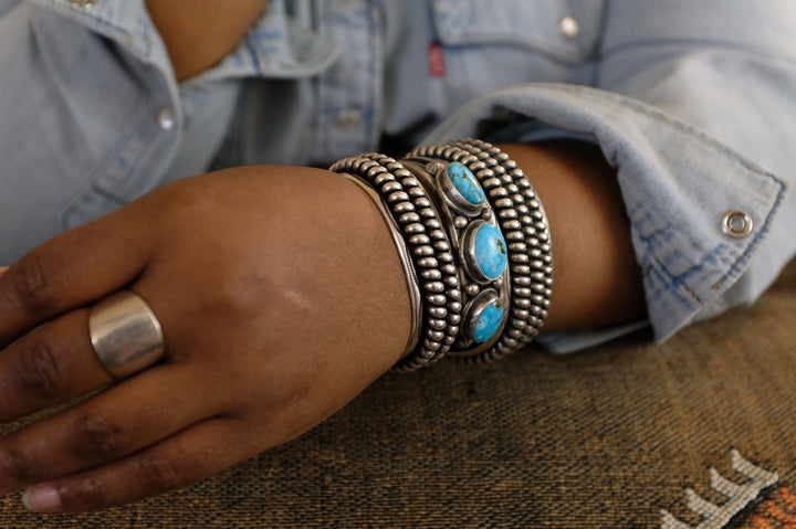 Sterling Silver Kingman Turquoise Kathleen Chavez Navajo Cuff Bracelet