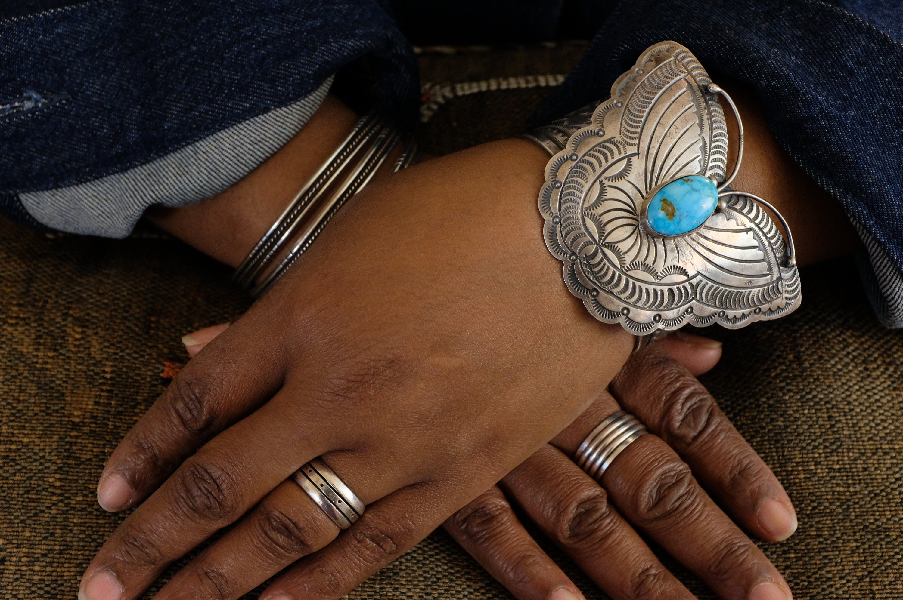 Sterling Silver Kingman Turquoise B. Johnson Navajo Cuff Bracelet