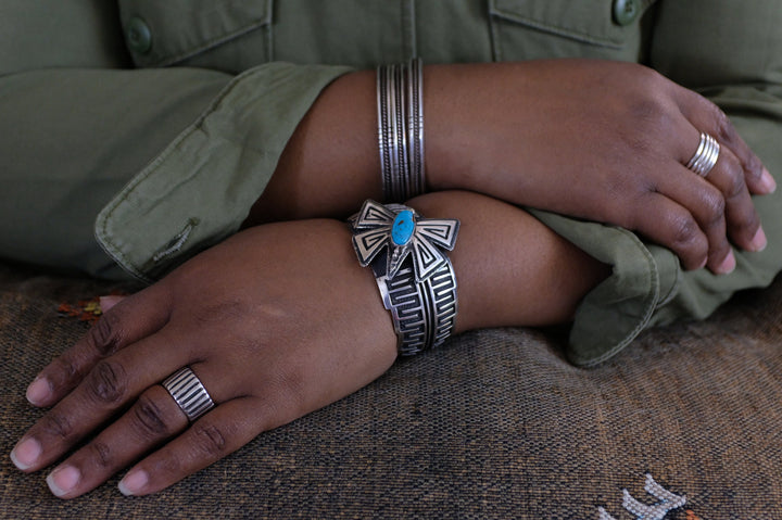 Sterling Silver Turquoise Charles Johnson Navajo Cuff Bracelet