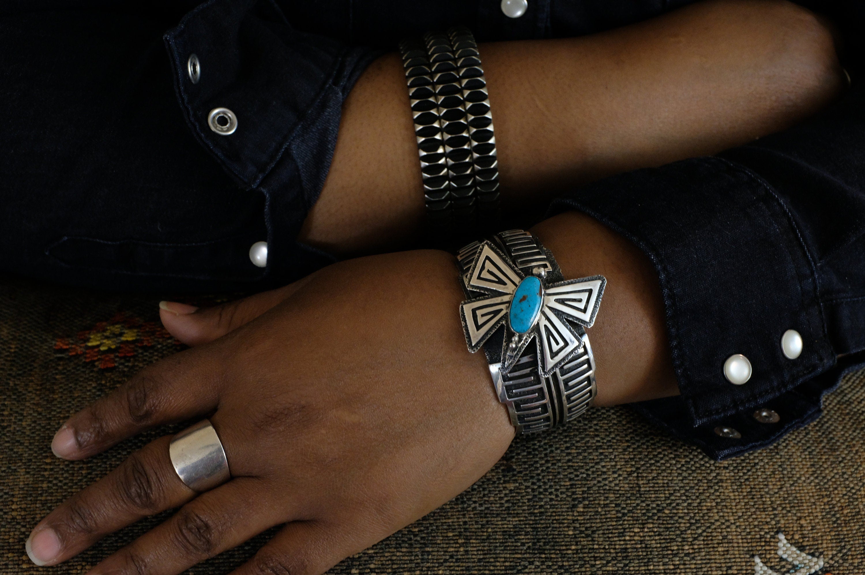 Sterling Silver Turquoise Charles Johnson Navajo Cuff Bracelet