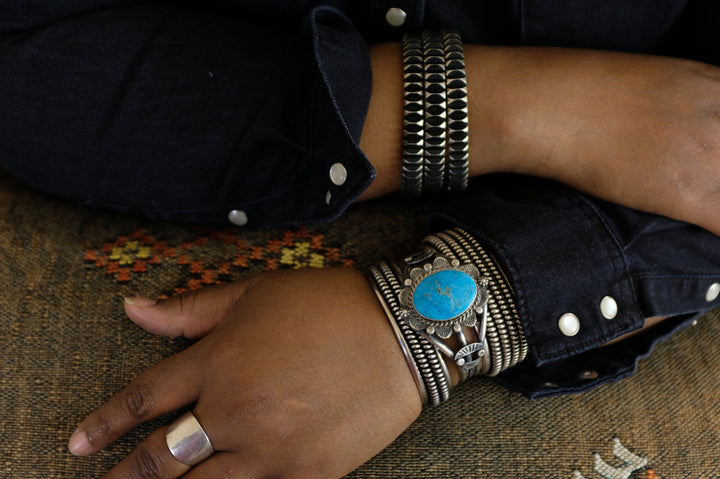 Sterling Silver Turquoise Betta Lee Navajo Cuff Bracelet
