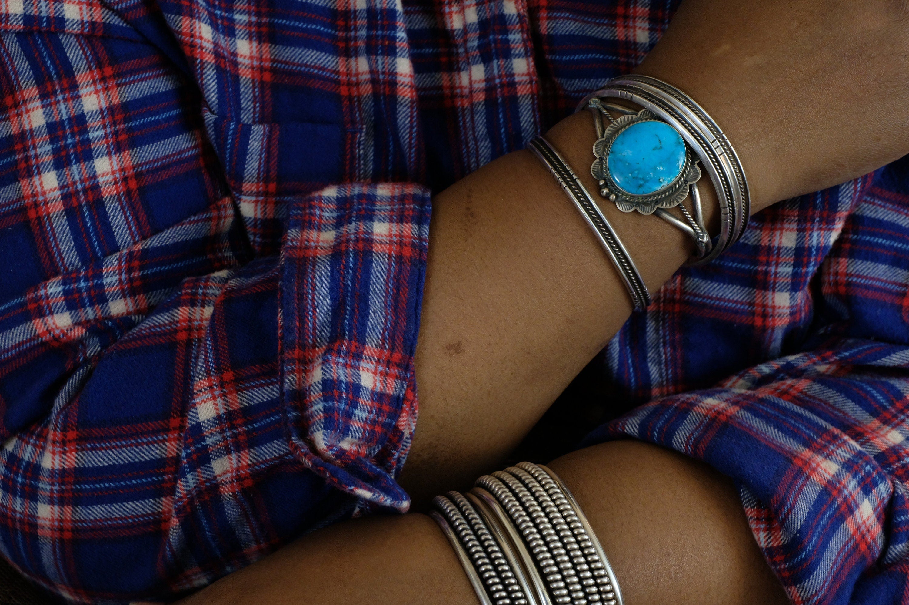 Sterling Silver Turquoise D. Skeets Navajo Cuff Bracelet