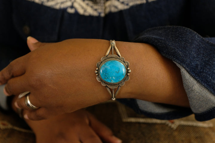 Sterling Silver Turquoise D. Skeets Navajo Cuff Bracelet
