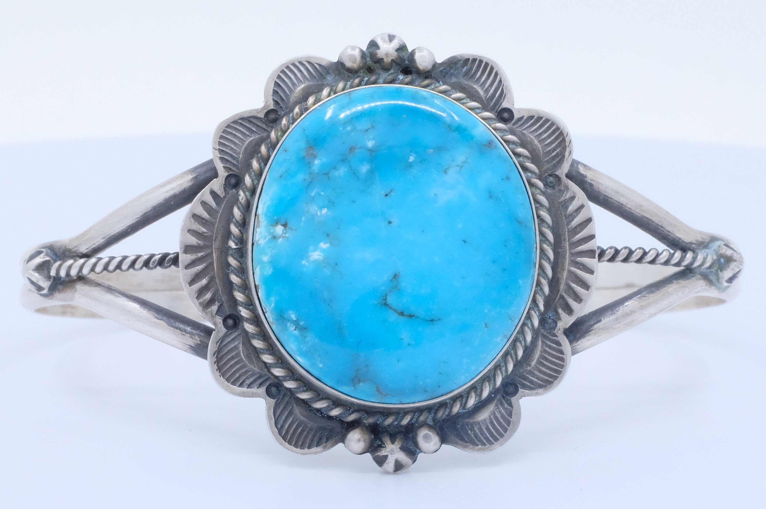 Sterling Silver Turquoise D. Skeets Navajo Cuff Bracelet