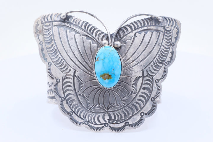Sterling Silver Kingman Turquoise B. Johnson Navajo Cuff Bracelet