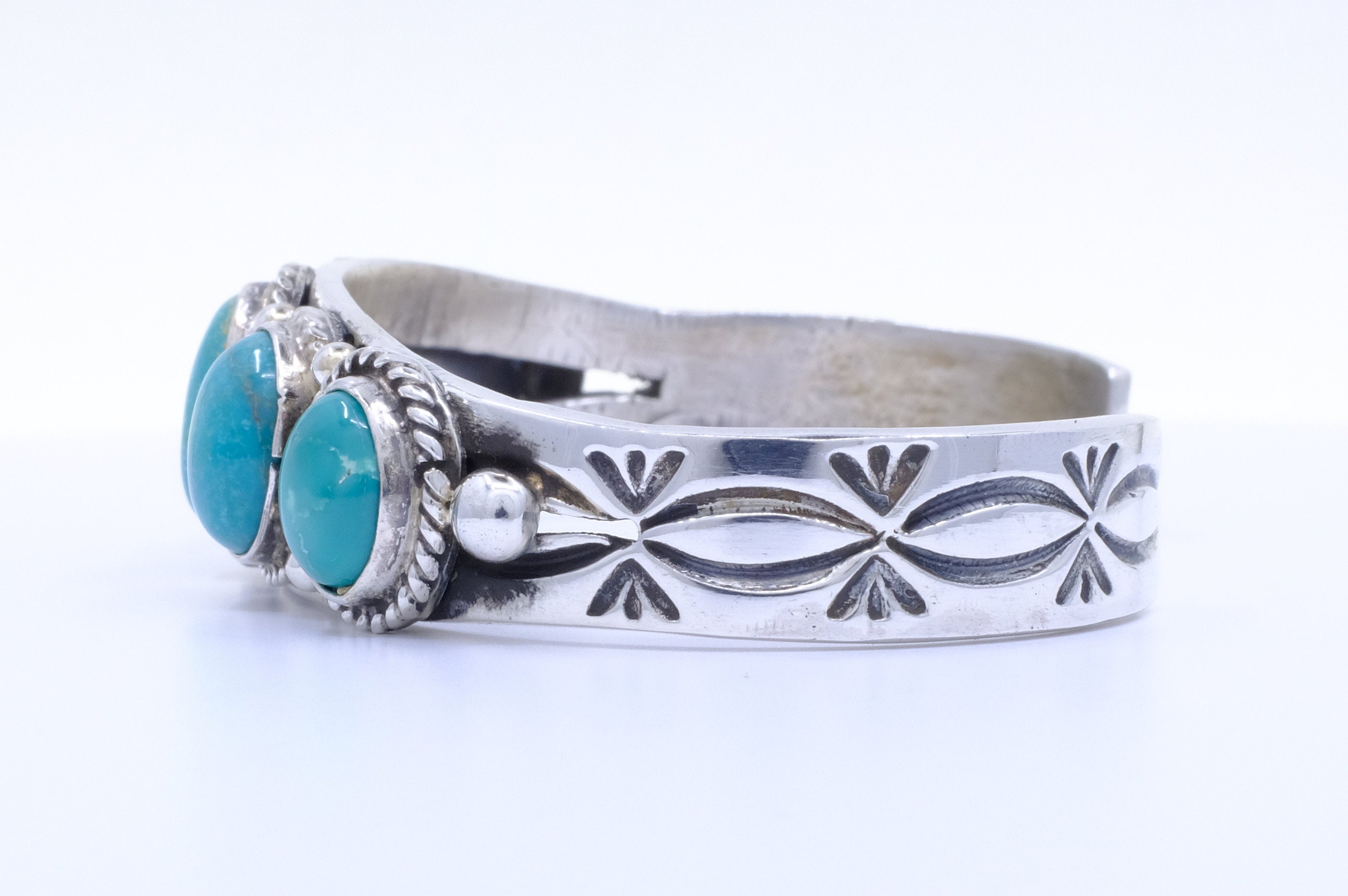 Sterling Silver Stormy Mountain Turquoise Leroy James Navajo Cuff Bracelet