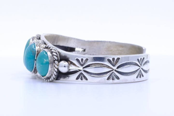 Sterling Silver Stormy Mountain Turquoise Leroy James Navajo Cuff Bracelet