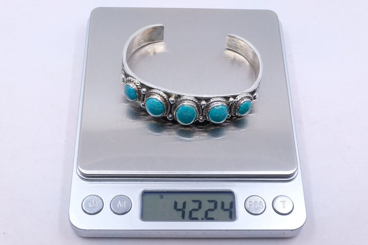 Sterling Silver Stormy Mountain Turquoise Leroy James Navajo Cuff Bracelet