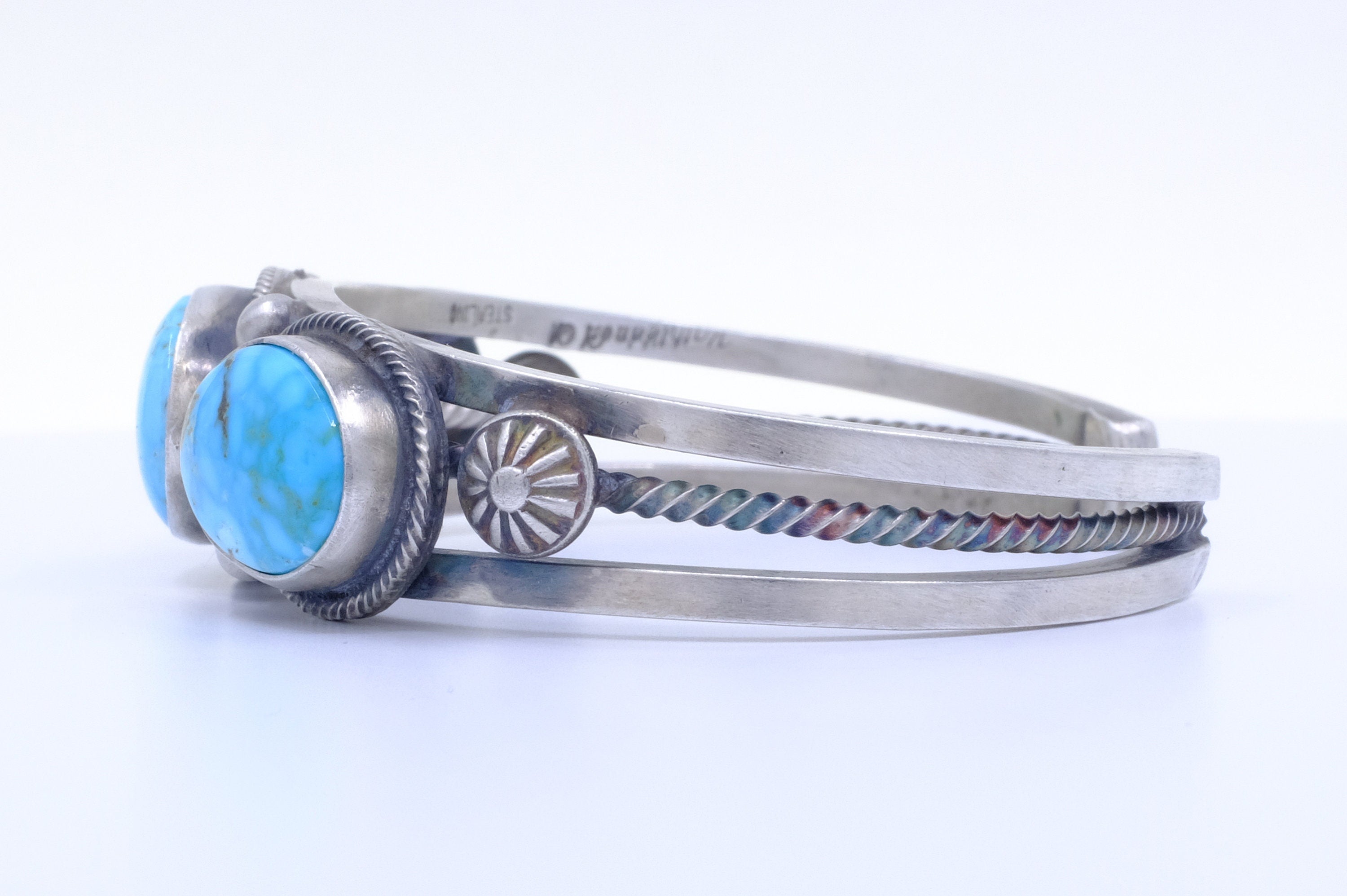 Sterling Silver Kingman Turquoise Kathleen Chavez Navajo Cuff Bracelet