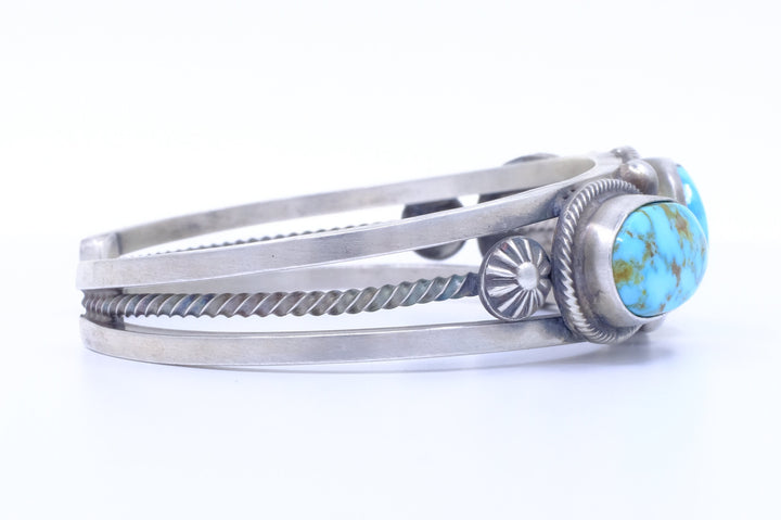 Sterling Silver Kingman Turquoise Kathleen Chavez Navajo Cuff Bracelet