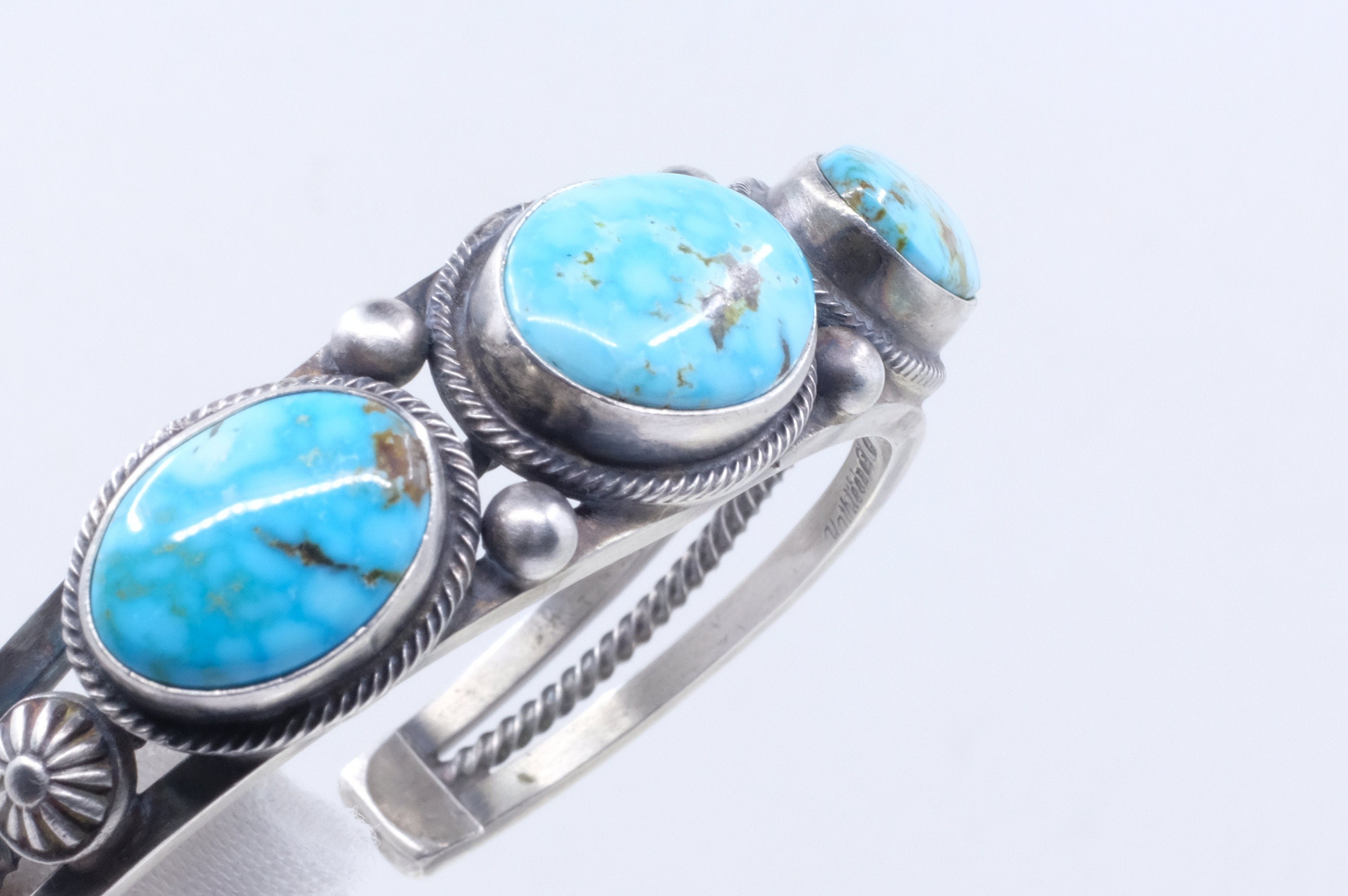 Sterling Silver Kingman Turquoise Kathleen Chavez Navajo Cuff Bracelet