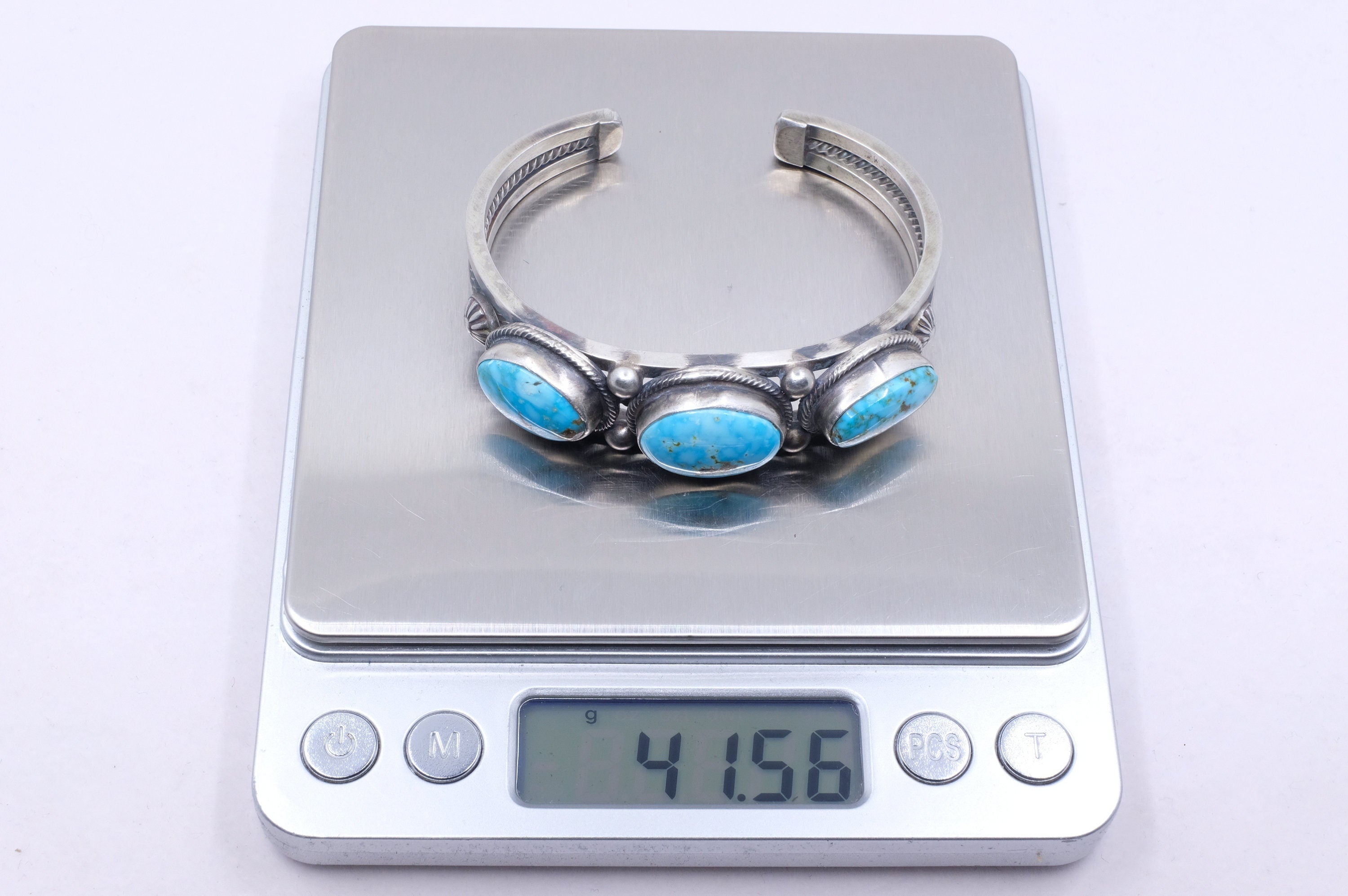 Sterling Silver Kingman Turquoise Kathleen Chavez Navajo Cuff Bracelet