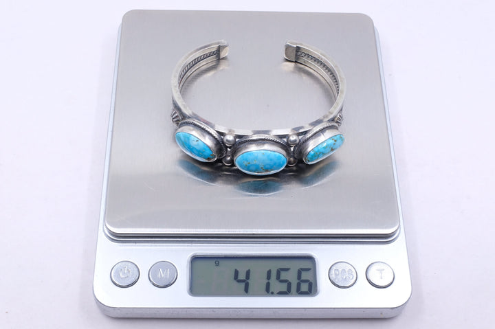 Sterling Silver Kingman Turquoise Kathleen Chavez Navajo Cuff Bracelet