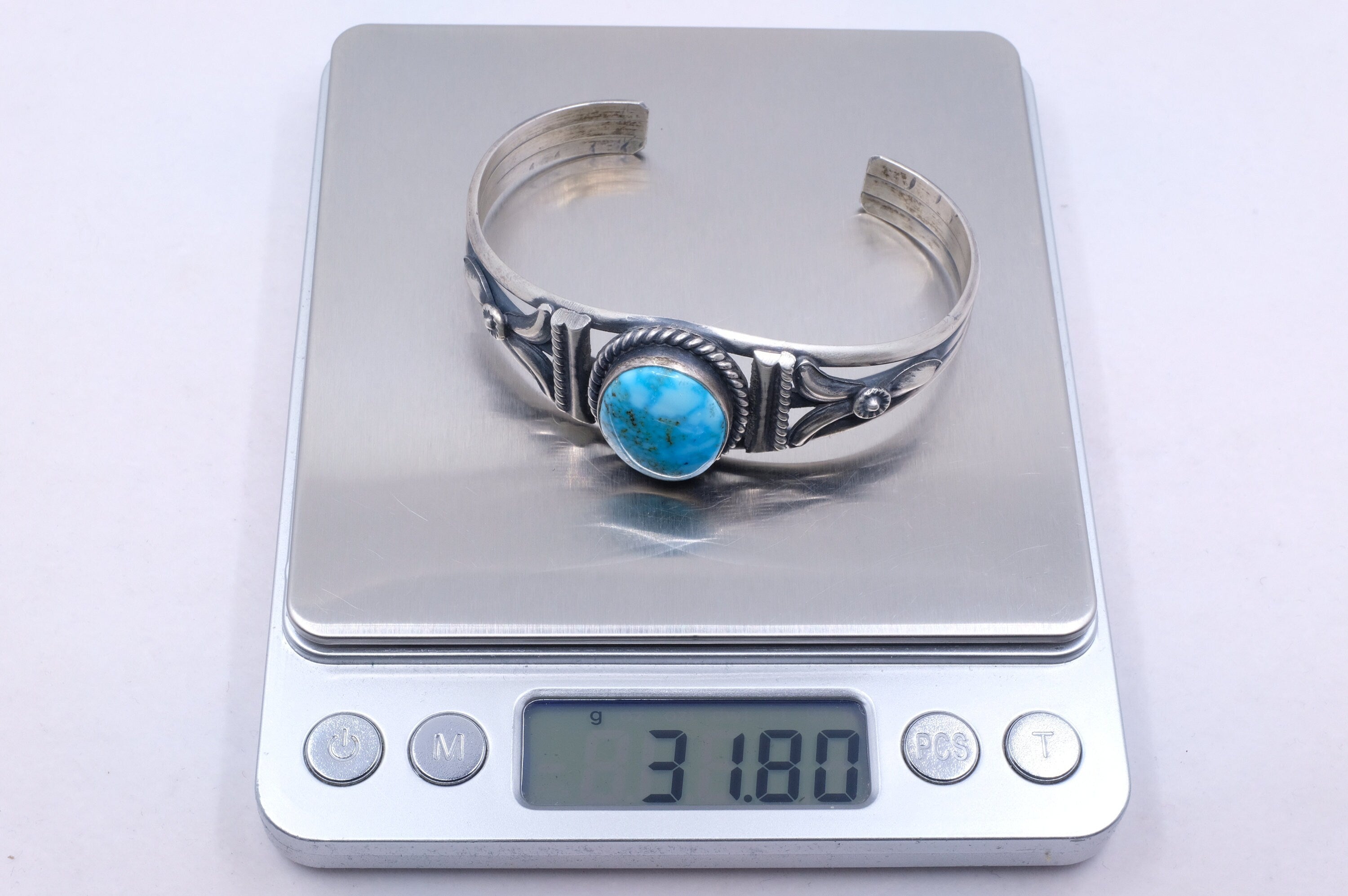 Sterling Silver Kingman Turquoise Mary Ann Spencer Navajo Cuff Bracelet