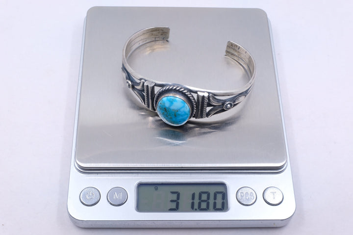 Sterling Silver Kingman Turquoise Mary Ann Spencer Navajo Cuff Bracelet