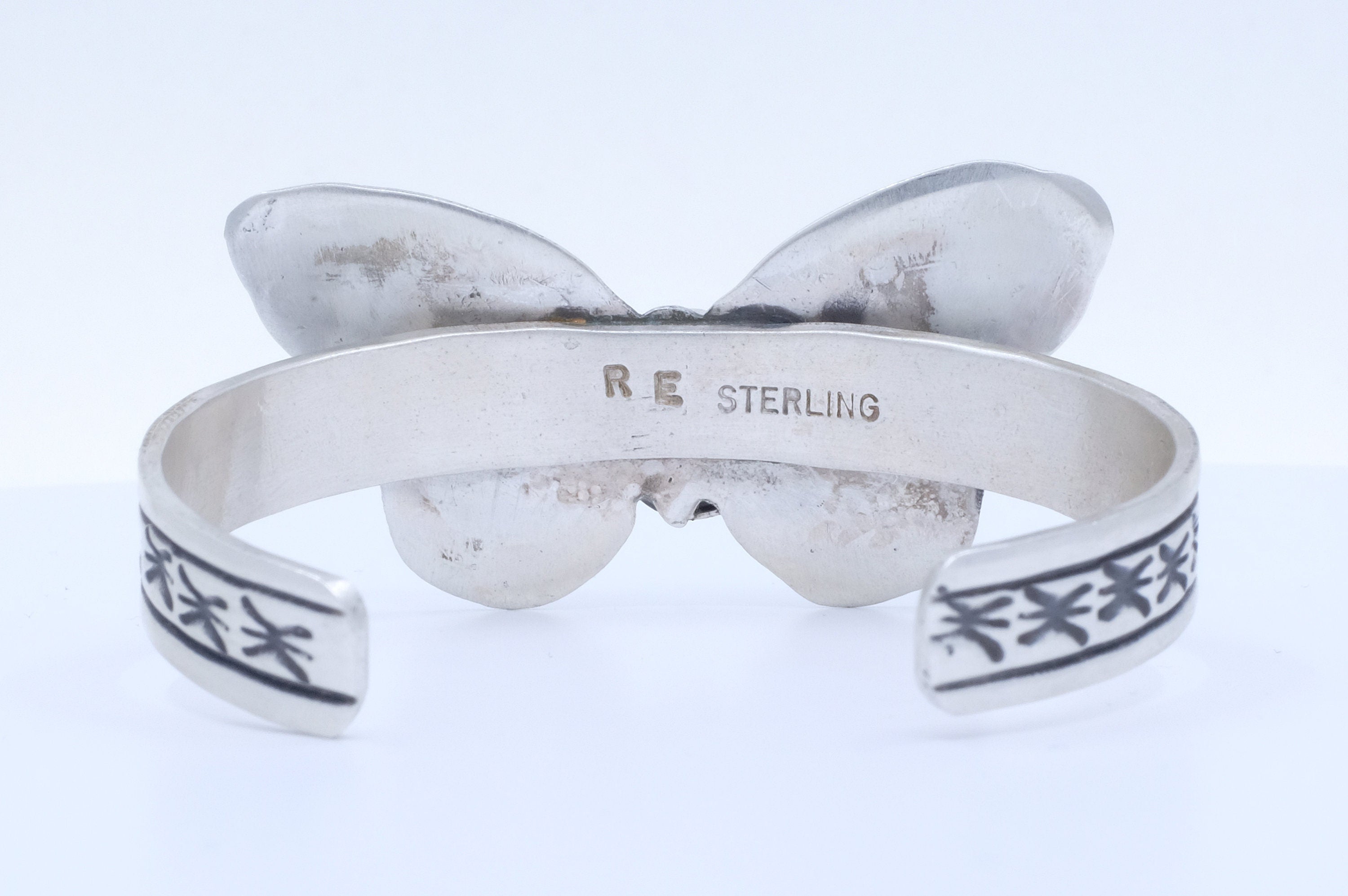 Sterling Silver Sonoran Gold Turquoise Rick Enriquez Navajo Butterfly Cuff Bracelet