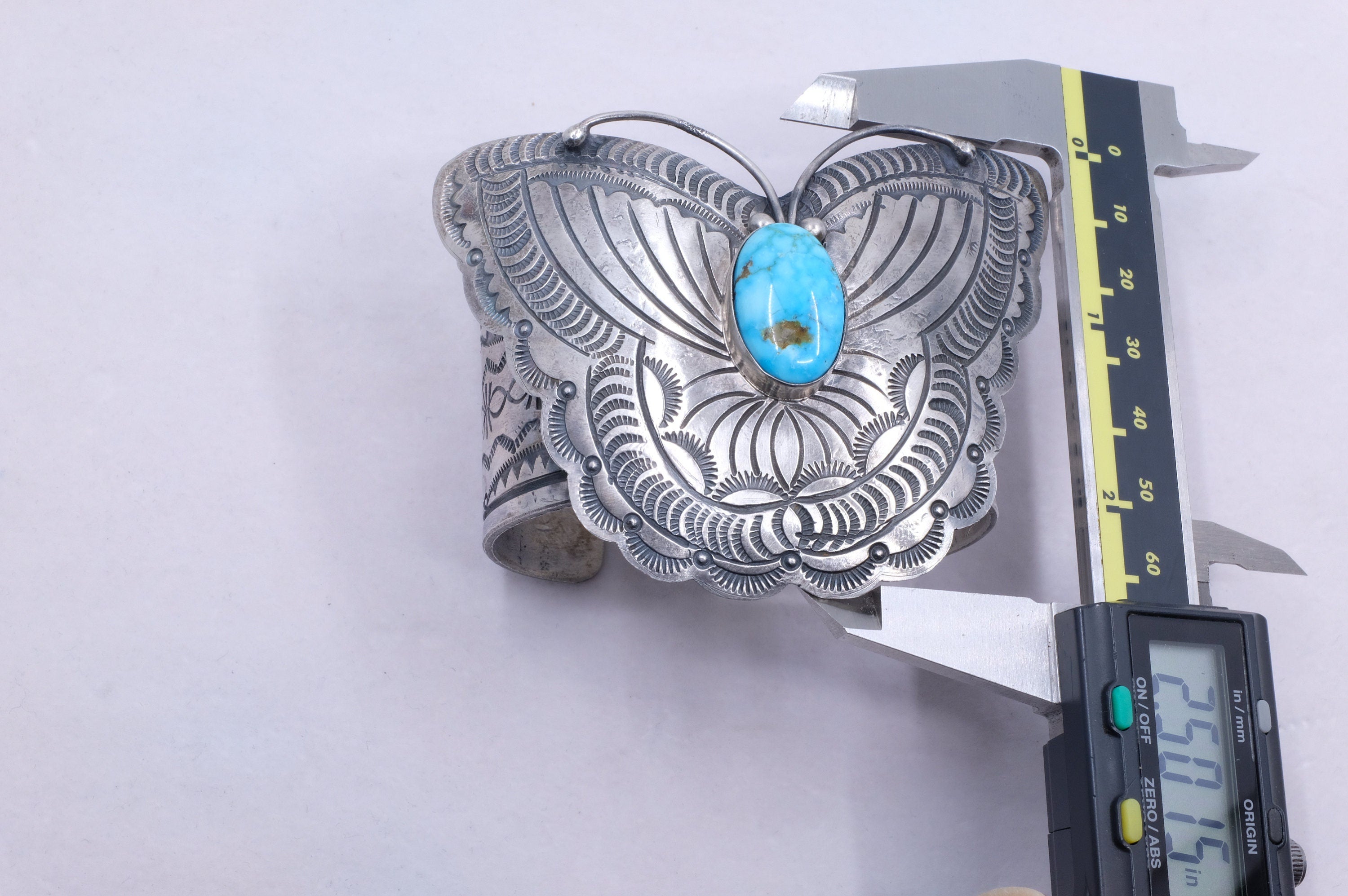 Sterling Silver Kingman Turquoise B. Johnson Navajo Cuff Bracelet