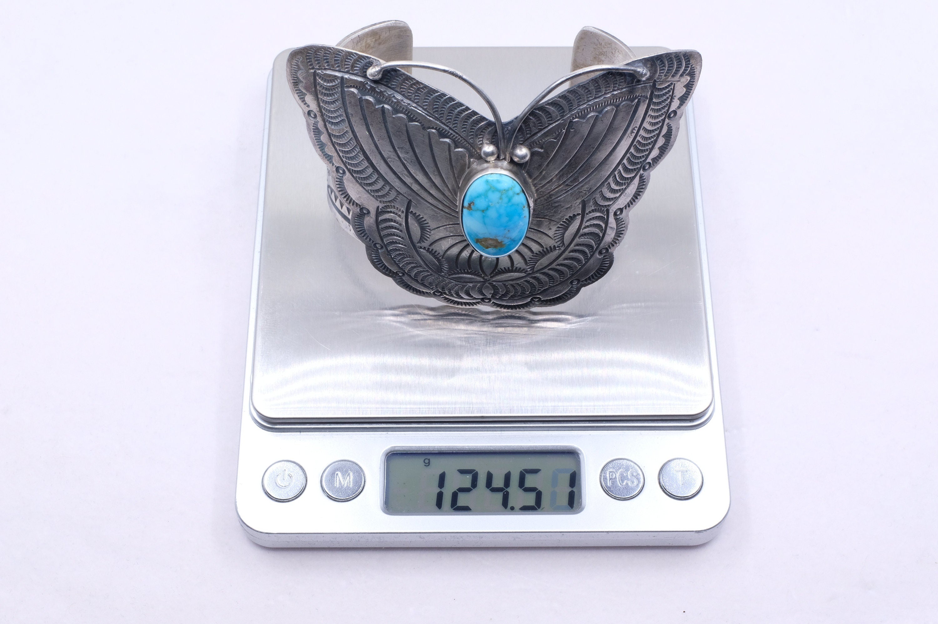 Sterling Silver Kingman Turquoise B. Johnson Navajo Cuff Bracelet