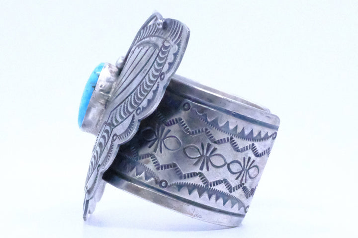 Sterling Silver Kingman Turquoise B. Johnson Navajo Cuff Bracelet