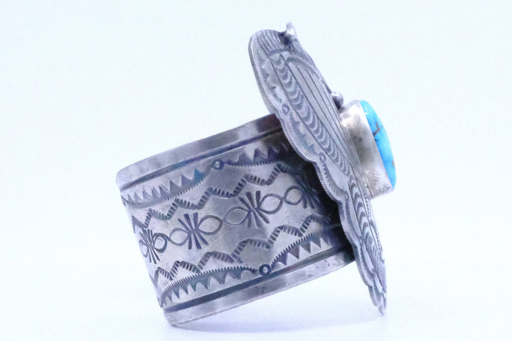 Sterling Silver Kingman Turquoise B. Johnson Navajo Cuff Bracelet
