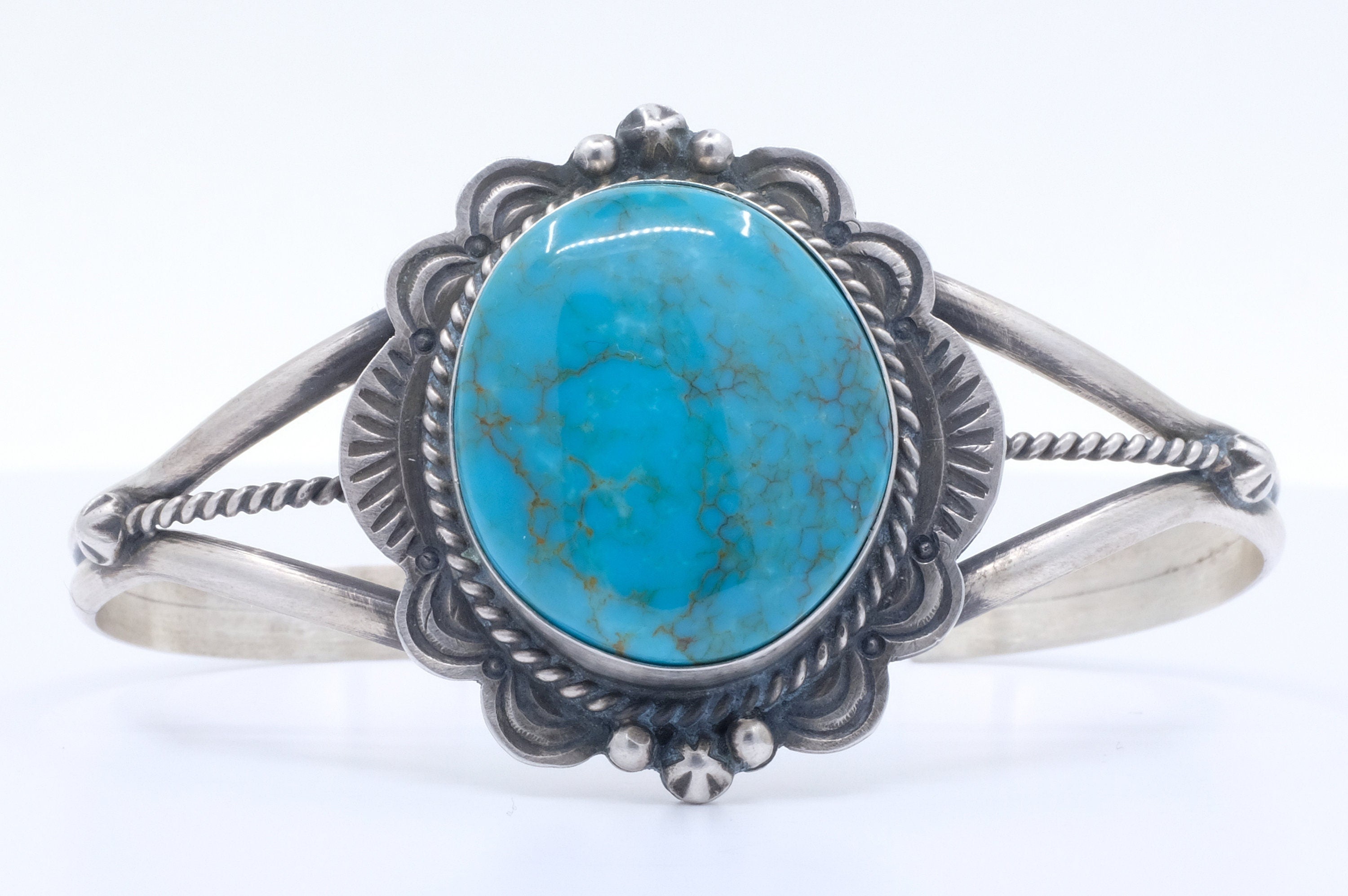 Sterling Silver Turquoise D. Skeets Navajo Cuff Bracelet