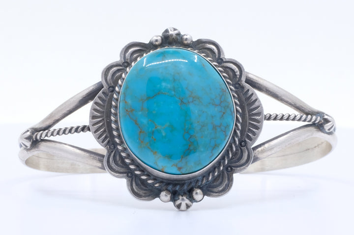 Sterling Silver Turquoise D. Skeets Navajo Cuff Bracelet