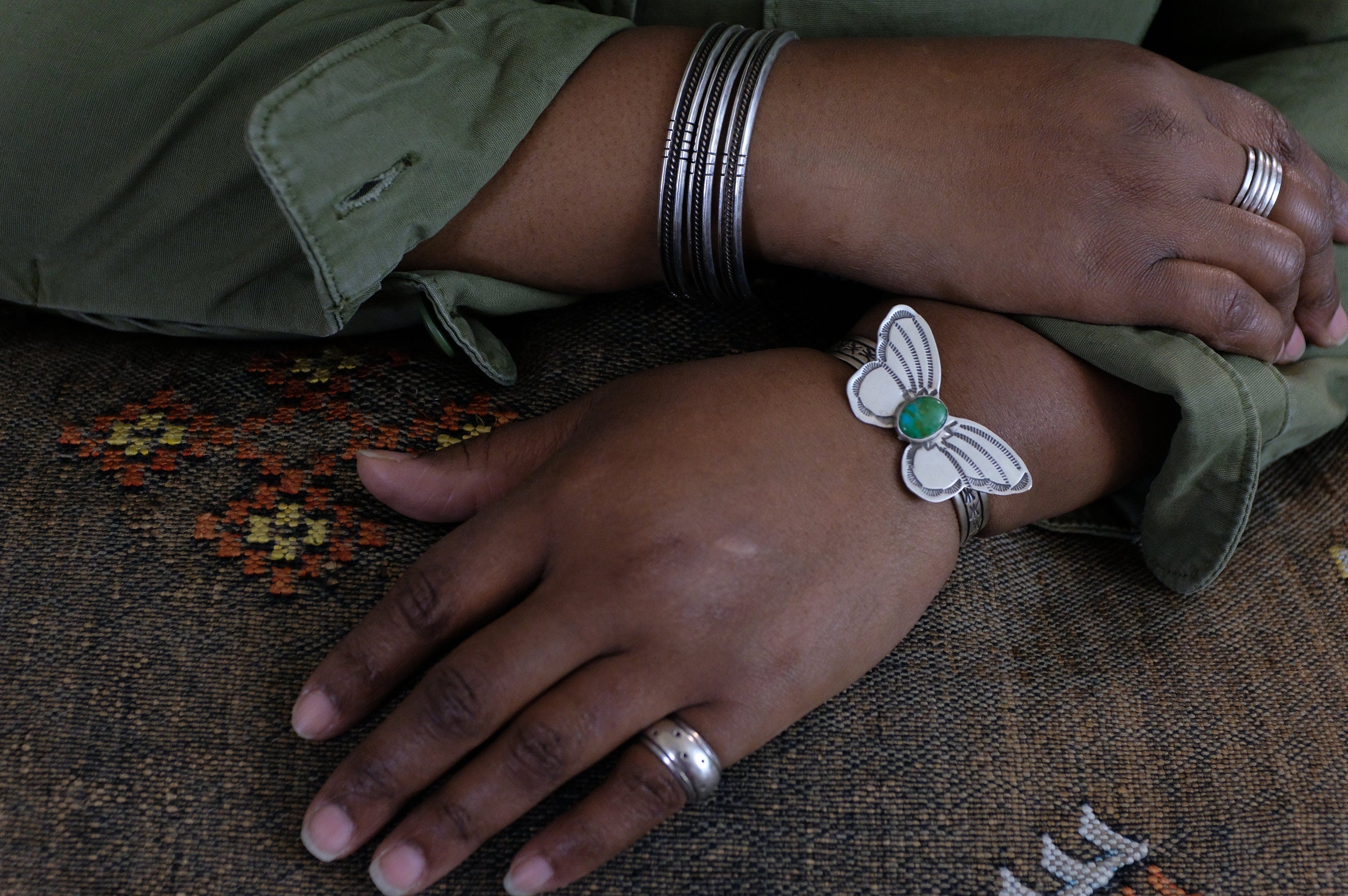 Sterling Silver Sonoran Gold Turquoise Rick Enriquez Navajo Butterfly Cuff Bracelet