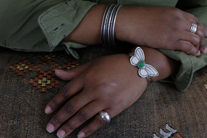Sterling Silver Sonoran Gold Turquoise Rick Enriquez Navajo Butterfly Cuff Bracelet