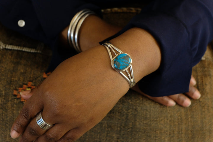 Sterling Silver Kingman Turquoise Samson Edsitty Navajo Cuff Bracelet