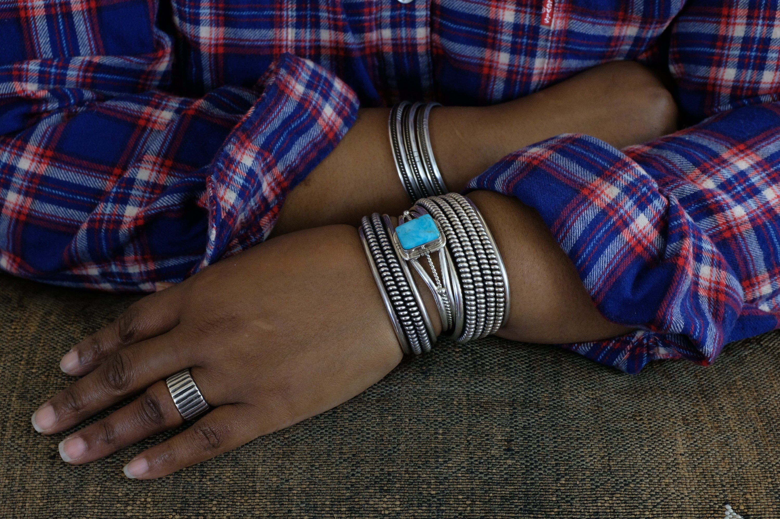 Sterling Silver Kingman Turquoise Samson Edsitty Navajo Cuff Bracelet