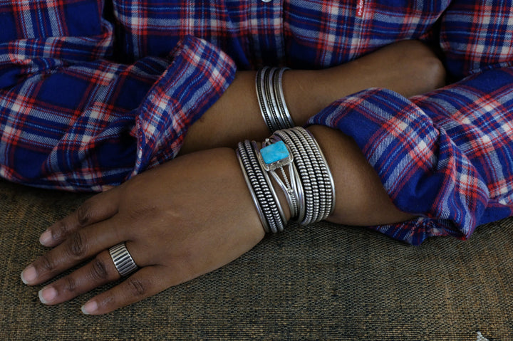 Sterling Silver Kingman Turquoise Samson Edsitty Navajo Cuff Bracelet