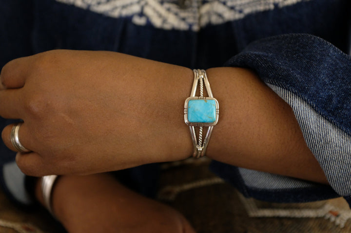 Sterling Silver Kingman Turquoise Samson Edsitty Navajo Cuff Bracelet