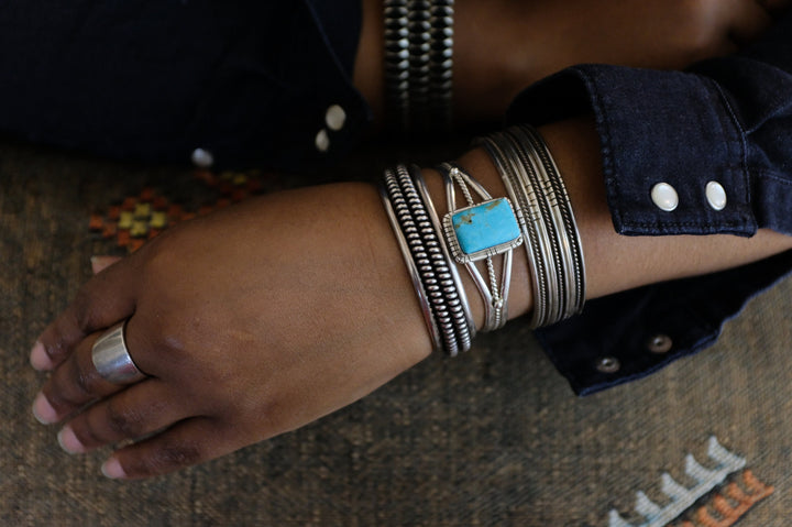 Sterling Silver Kingman Turquoise Samson Edsitty Navajo Cuff Bracelet